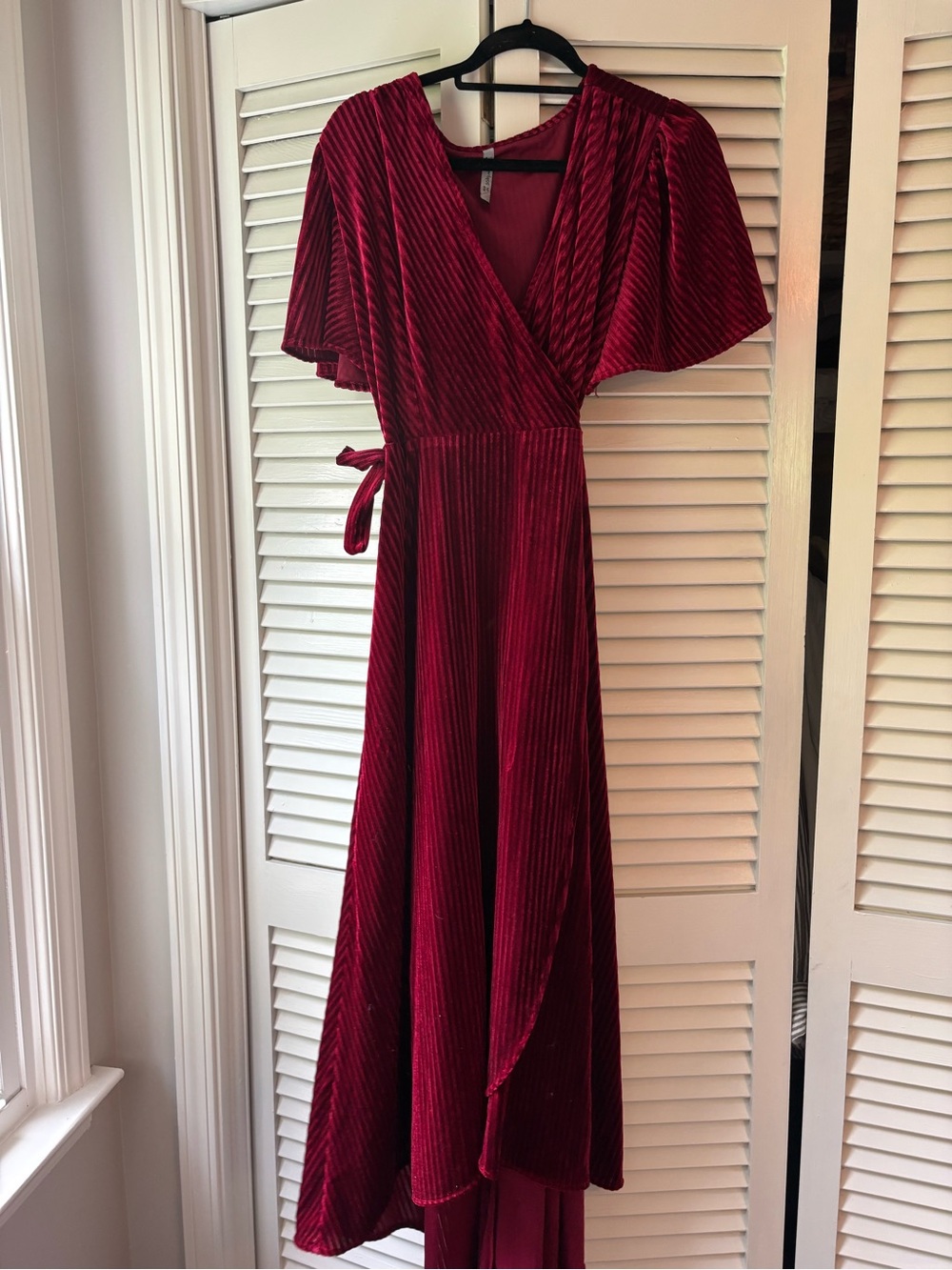 Simplee Apparel Wine Red Velvet Wrap Maxi Dress